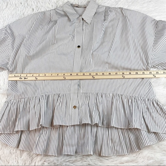 Brøgger striped ruffle hem Button-Up Top long sleeve dropped shoulder - Picture 8 of 12